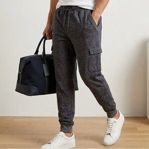 Ted Baker London Men’s Dark Grey Marled Cargo Joggers - Jersey Knit - Size L